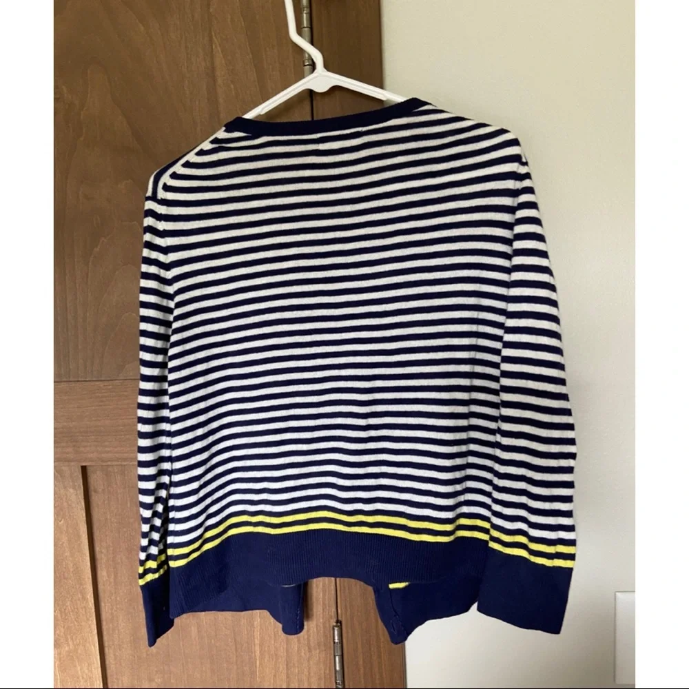 Gap Striped Cardigan Navy Blue White Neon Accent Size L Preppy - Picture 3 of 4